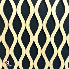 Close-up of natural oak-effect waved wall panel