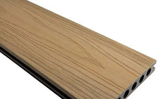 Close-up of oak composite decking wood-grain finish