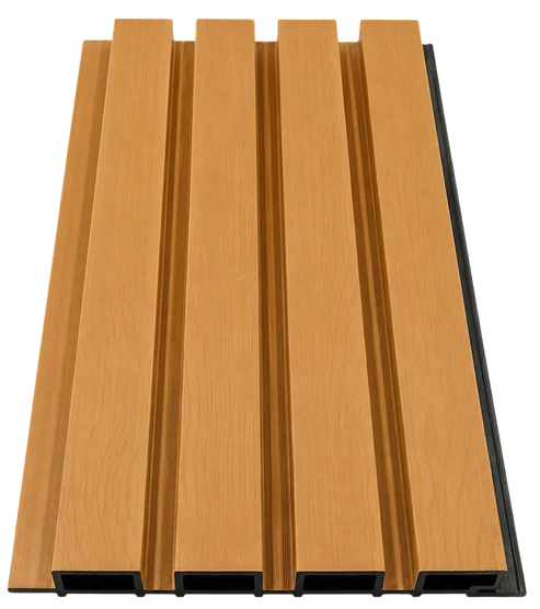 Close-up of oak composite wall panel wood-effect surface