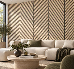 Oak acoustic slat panel for an interior feature wall