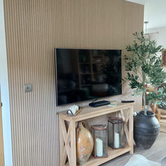 Oak Reed feature wall panels in a living room