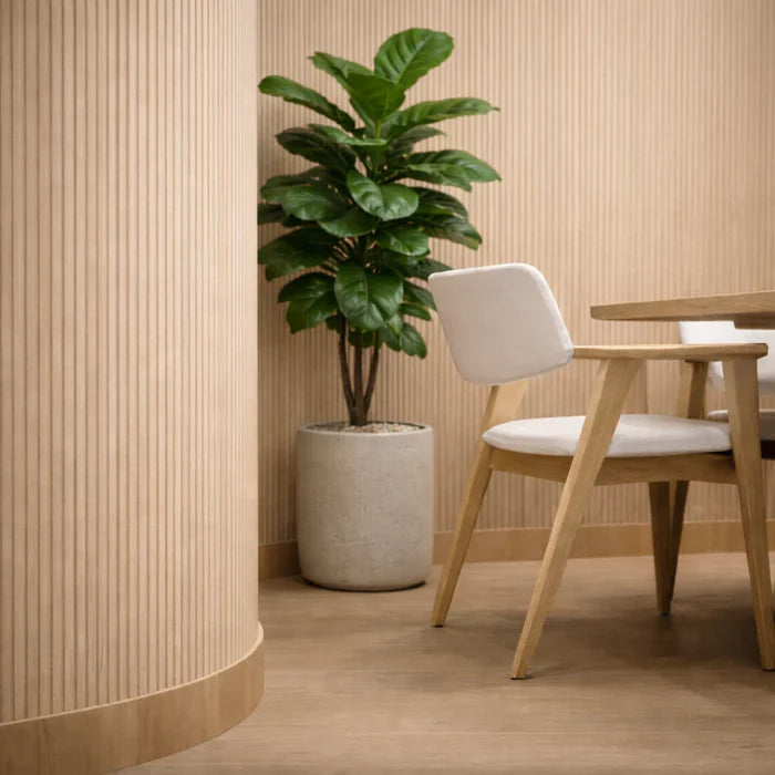 Oak acoustic slat feature wall