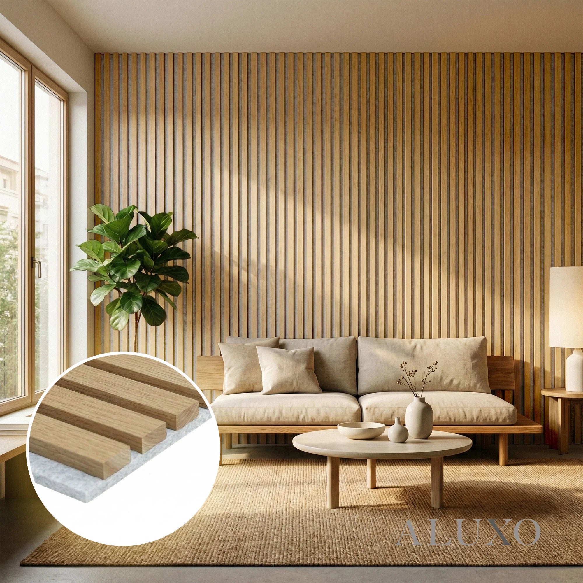 Oak slatted acoustic feature wall panel