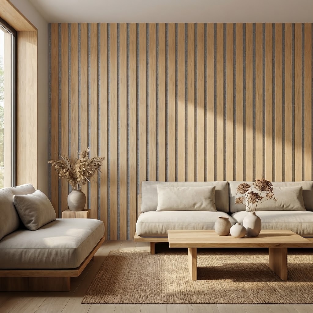Oak Wide Slat acoustic feature wall