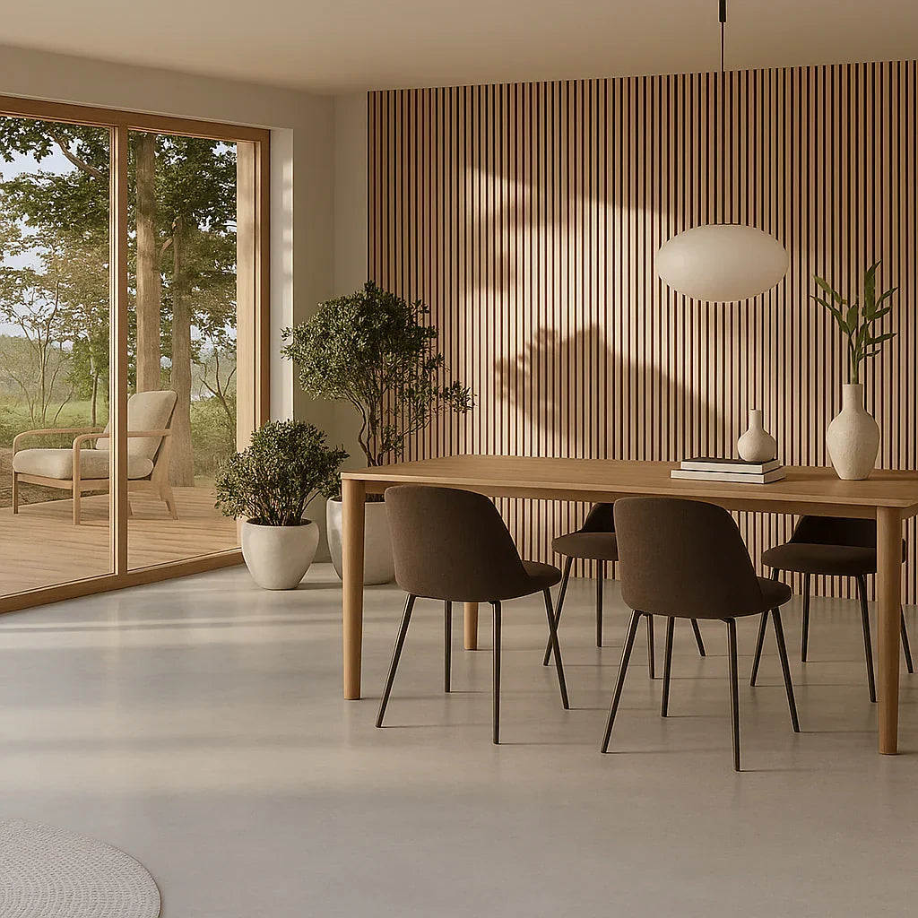 Premium Oak wide slat acoustic panels in a home office
