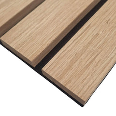 Close-up of Premium Oak wide slat acoustic wall panel