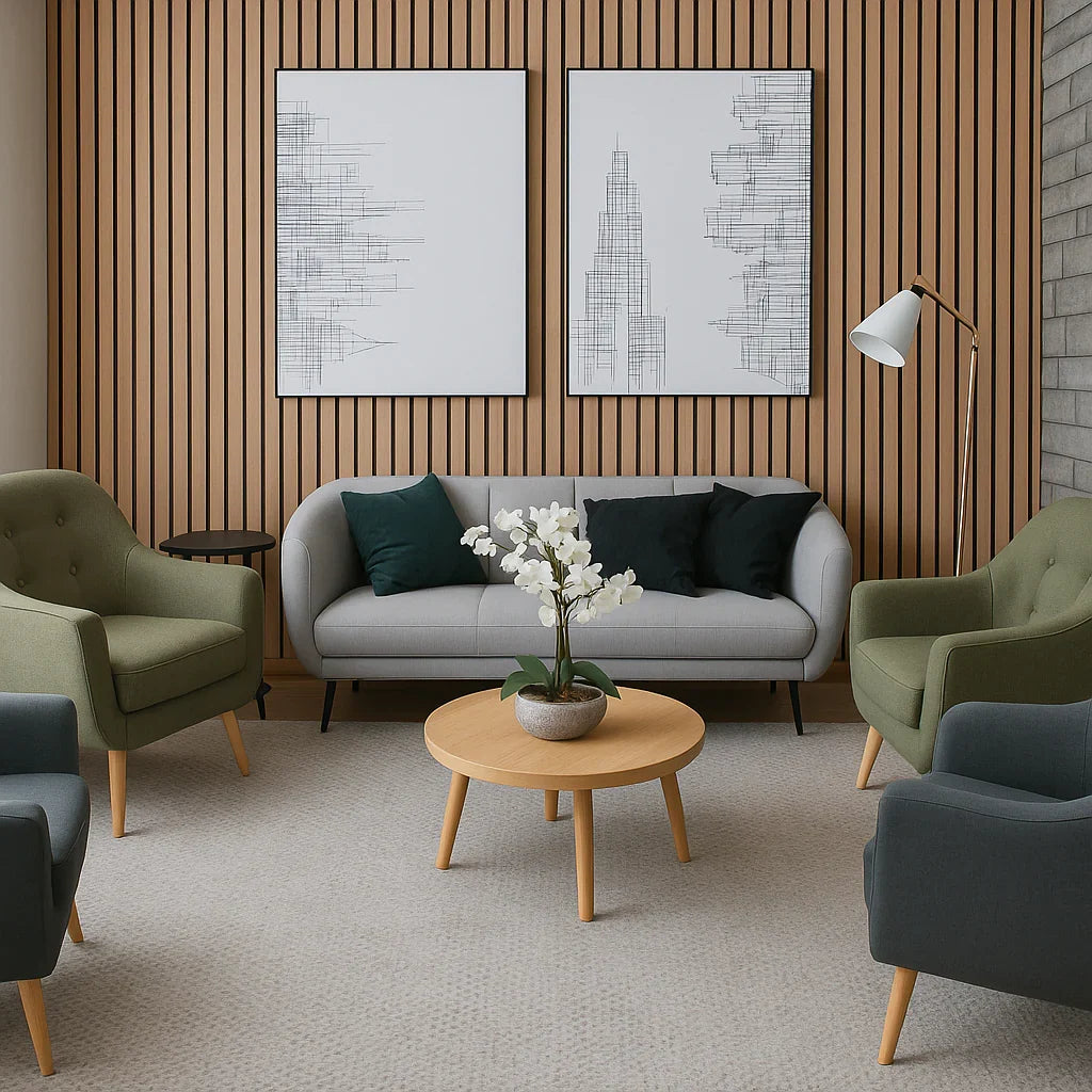 Premium Oak wide slat panels creating a feature wall