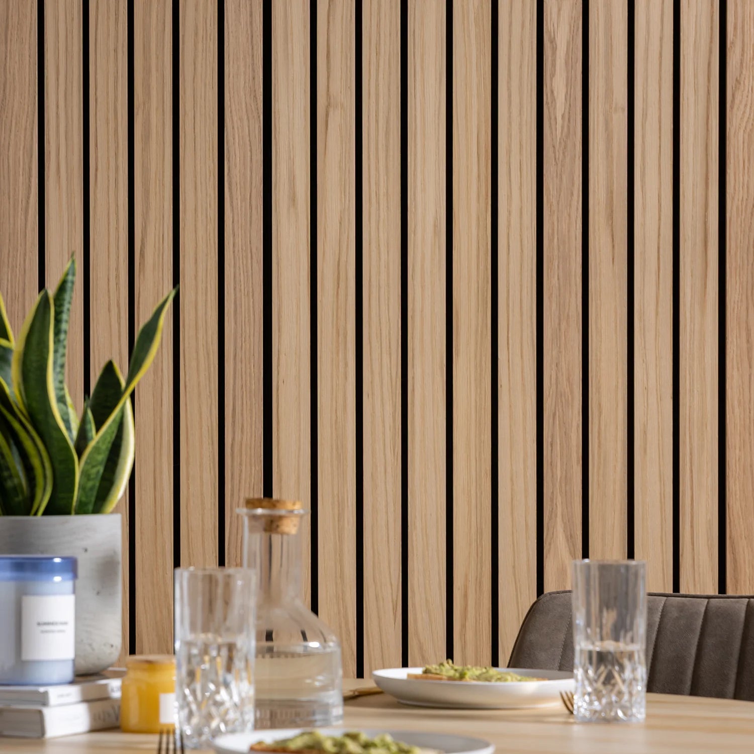 Premium Oak wide slat wall panel wood grain and texture
