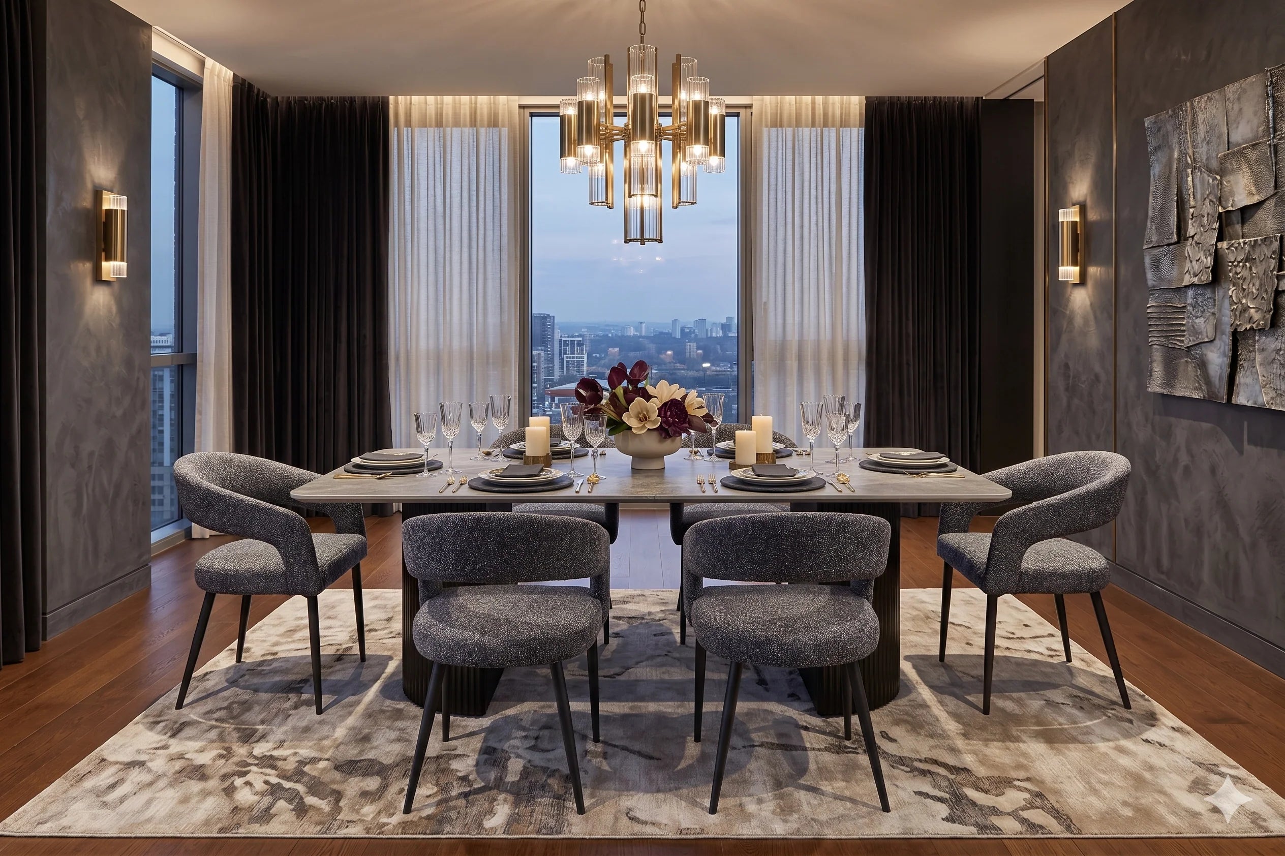 160cm grey black ceramic dining set for 4 to 6 people