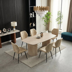 Ola 160cm Beige Ceramic Dining Table & Chairs Set with Oiver Chairs