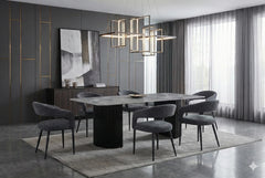 Ola grey black ceramic dining table with black Ola chairs