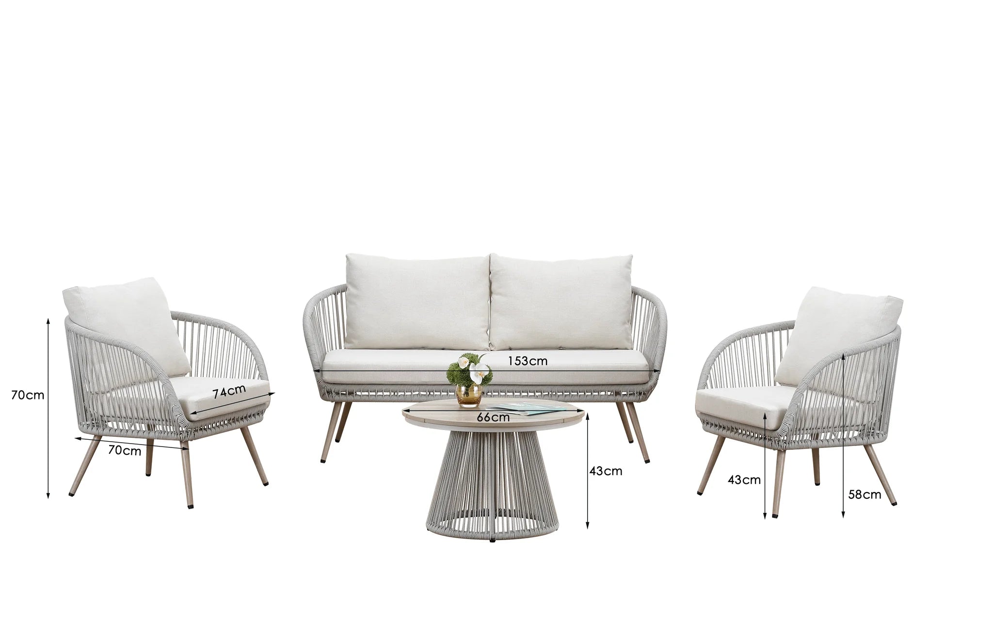 Comfortable 4 seater patio lounge set with soft seat cushions and low-maintenance construction