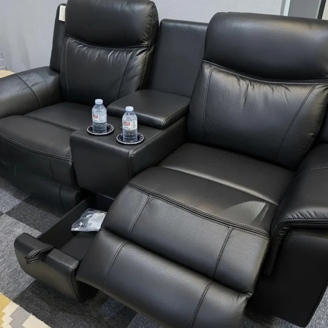 Posh leather recliner sofa with integrated cup holders