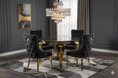 A sophisticated black 4-seater dining suite for Leeds executive homes, bringing timeless marble elegance and boutique-style interior design together.