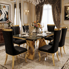 Black and gold marble dining table set with Rocky chairs 6-8 Seater
