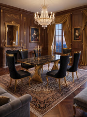 Ravello 180cm Black & Gold Marble Dining Set with Rocky Chairs