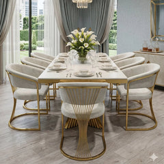Ravello 180cm Cream & Gold Marble Dining Table & Chairs Set – 6–8 Seater