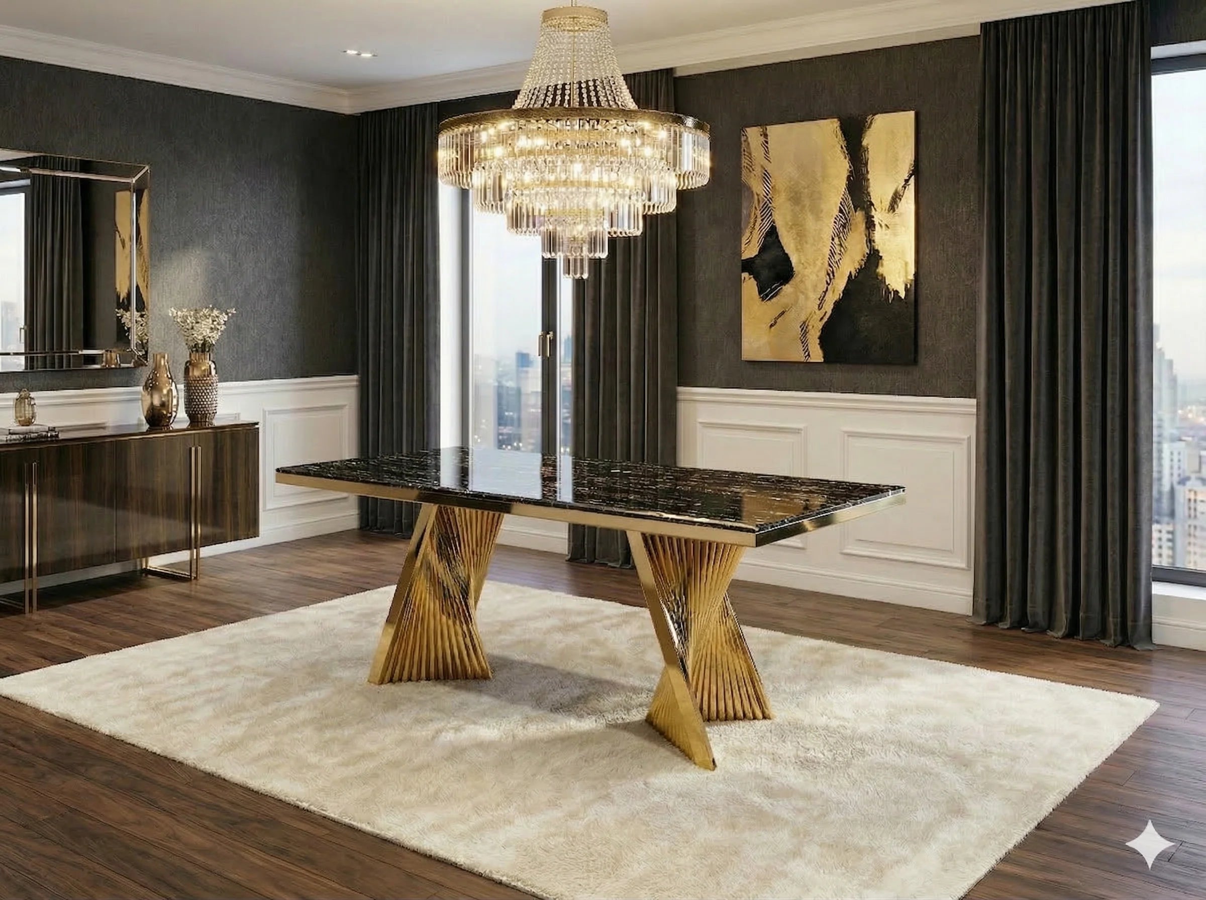 Black and gold Ravello 160cm dining furniture offering sophisticated designer styling for Manchester homes