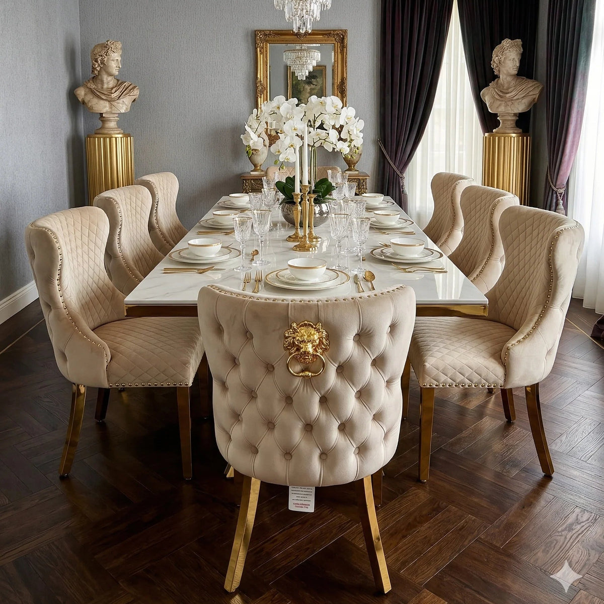 Ravello 160cm Cream & Gold Dining Table Set with Valentino Chairs