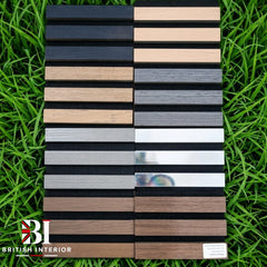 Six real wood acoustic wall panel sample colours