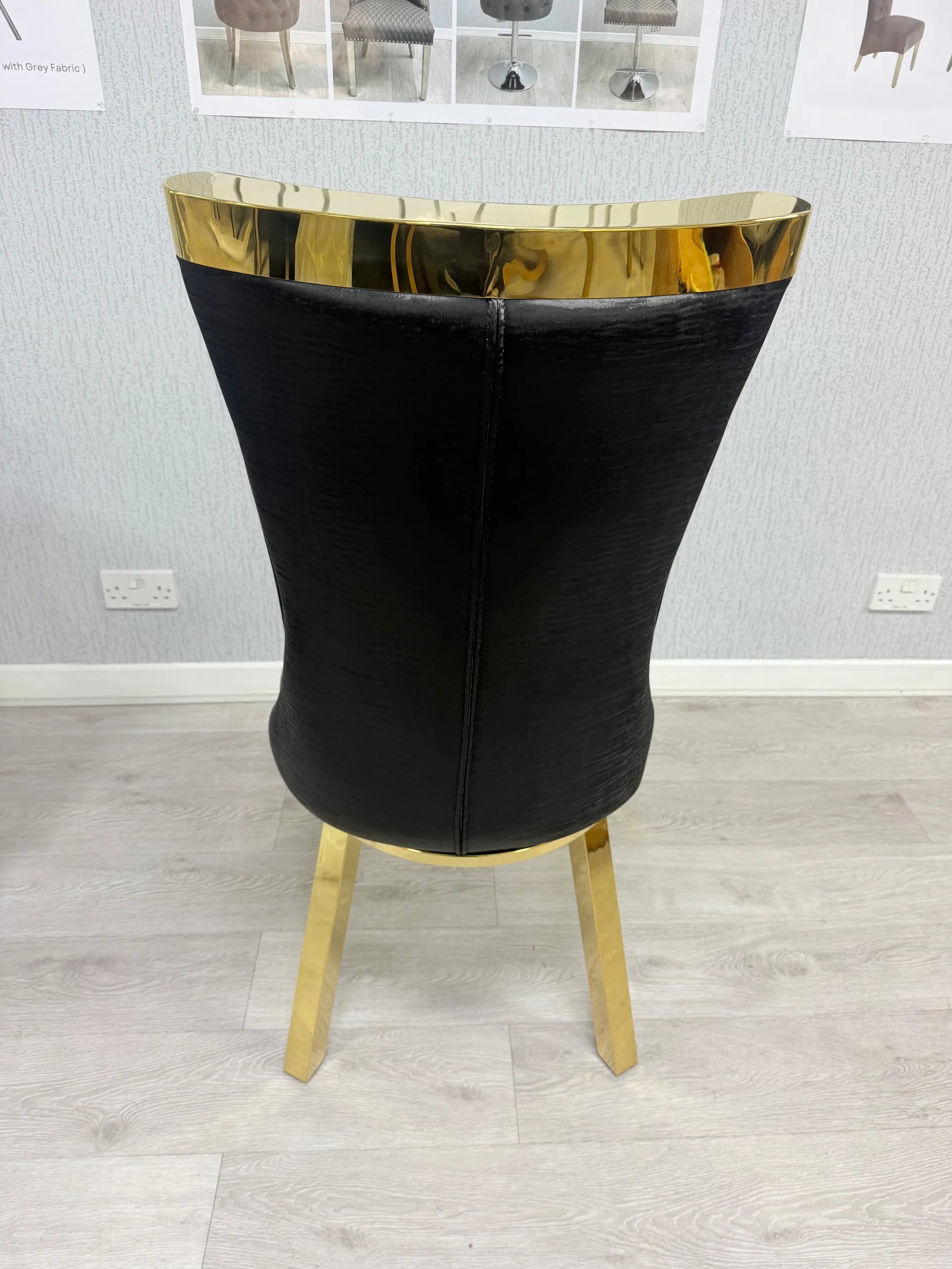 Premium Rocky dining chairs paired with a gold marble table for sophisticated family dining