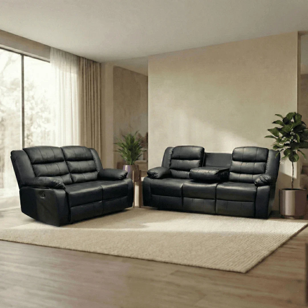 Ross 3+2 Seater Leather Recliner Sofa Set with Cupholders