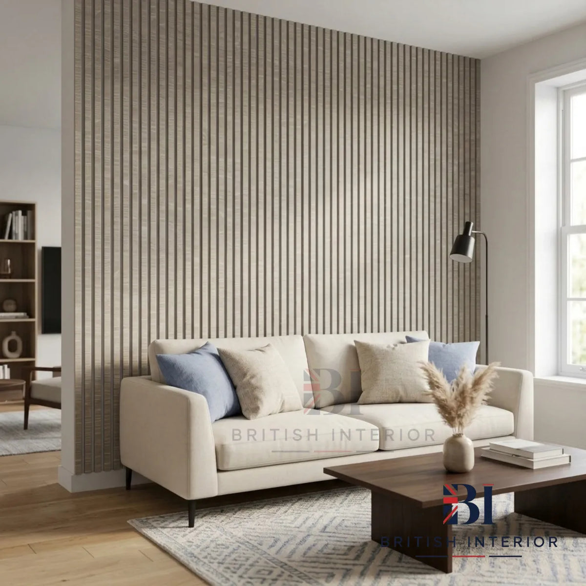Shadow Oak acoustic wall panel in a living room