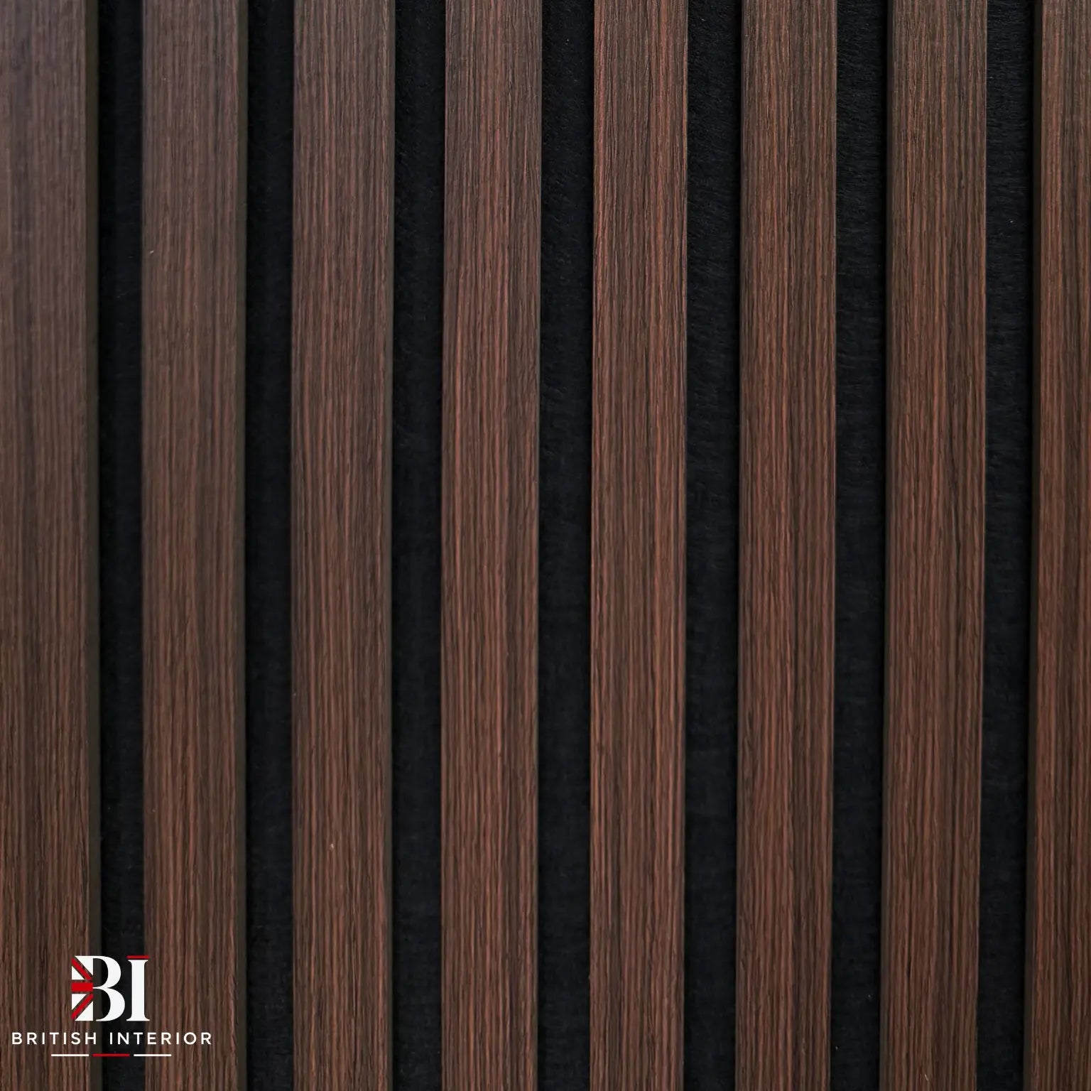 Close-up of Smoked Oak acoustic wall panel slats