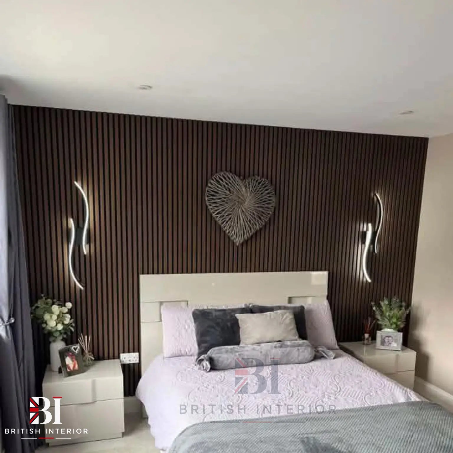 Smoked Oak slat wall panel in a modern  BeRoom