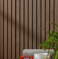 smoked Oak Wide Slat acoustic feature wall