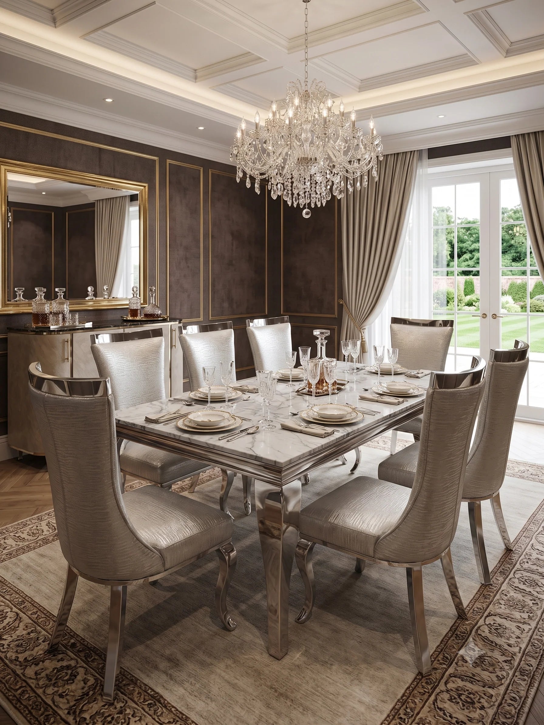 Side view of the Sofia marble dining table showing its elegant contemporary design
