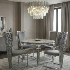 Sofia Grey Marble Dining Table with Vienna Grey Chairs creating a luxury dining room centrepiece for London homes, perfect for elegant family meals and stylish entertaining.