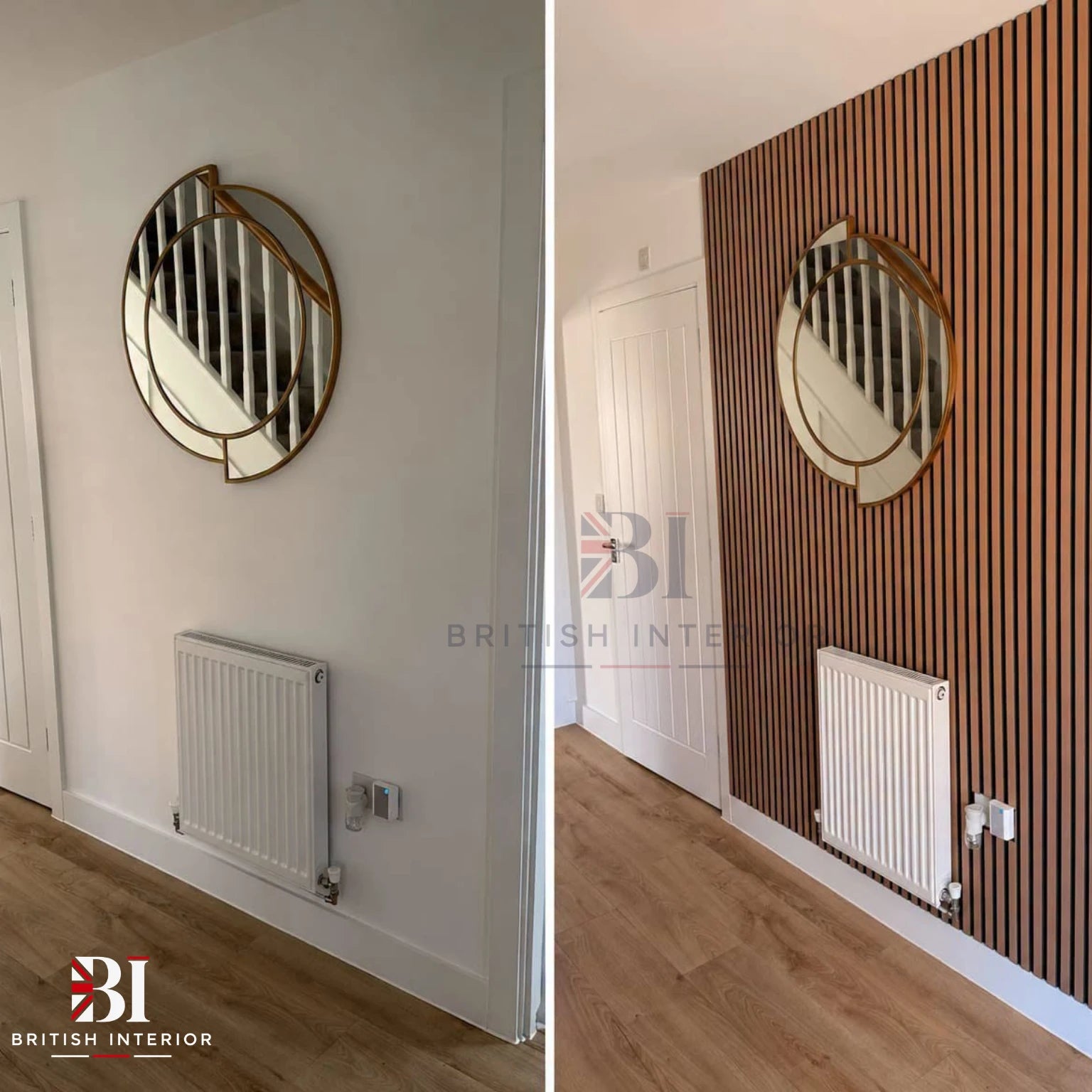 Teak Oak vertical slat feature wall panelling
