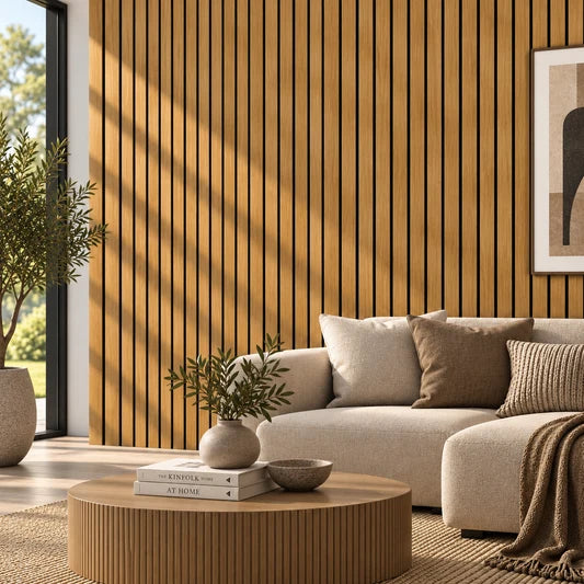 Teak Oak wide slat acoustic wall panel