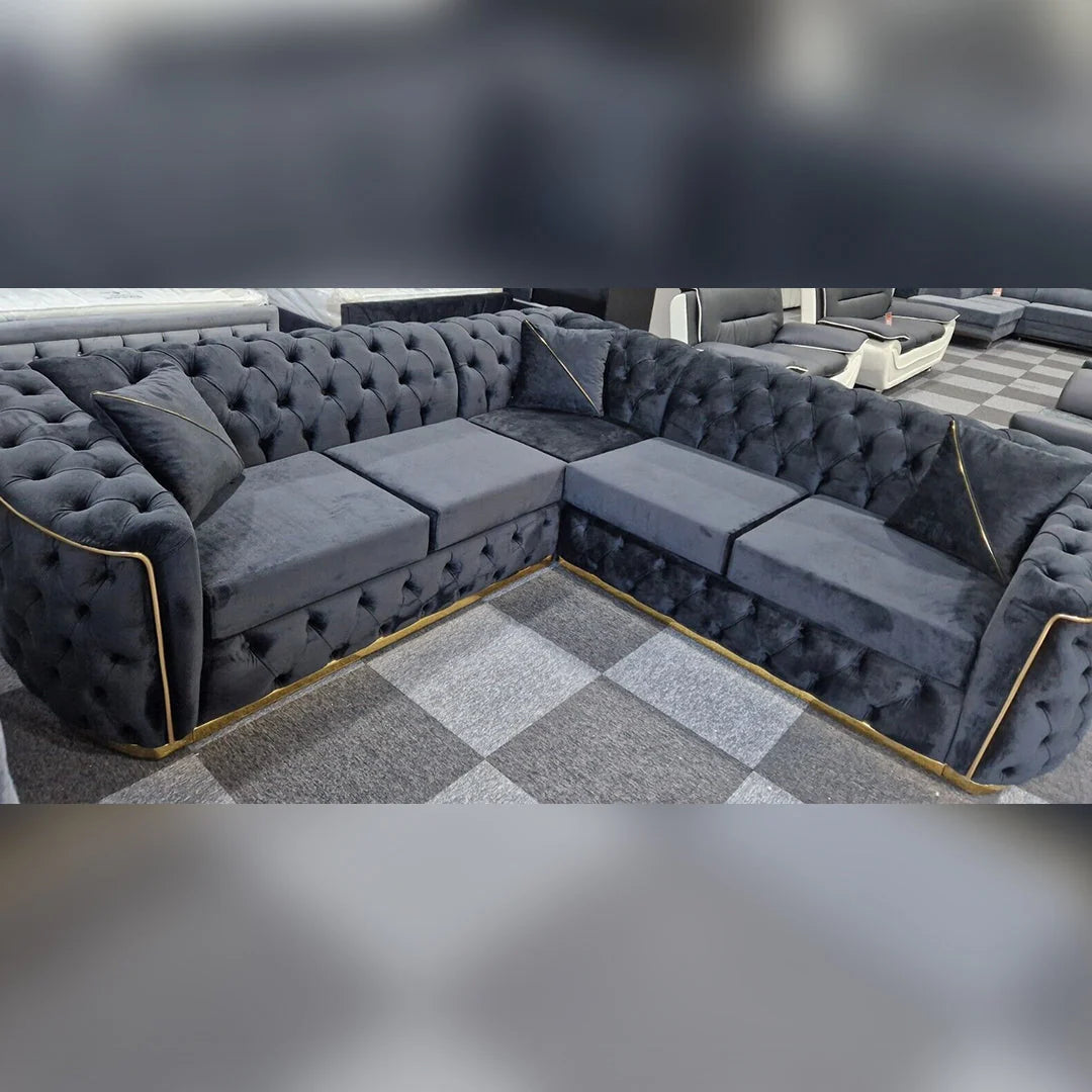 Toronto Chesterfield Corner Sofa Black and Gold