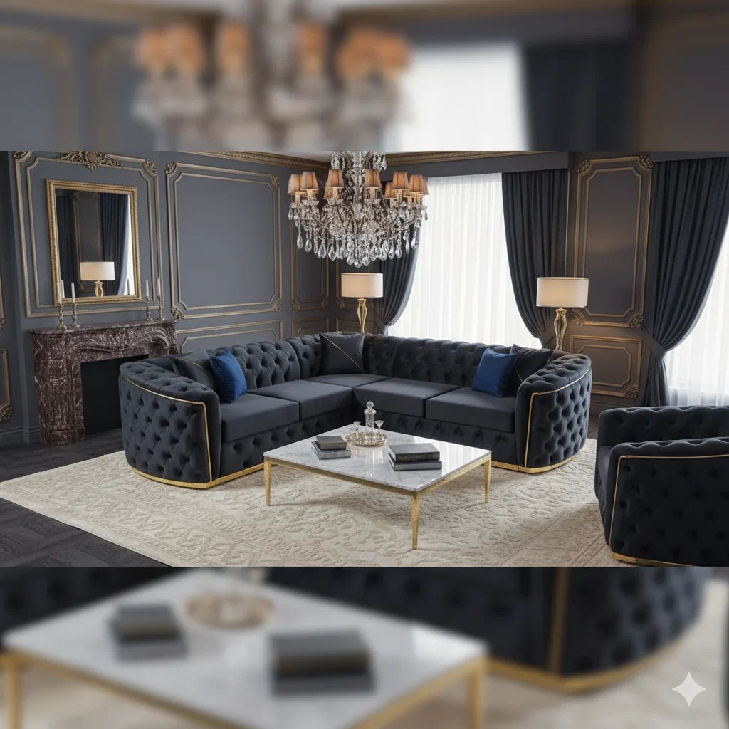 Toronto Chesterfield sofa with decorative metallic accents
