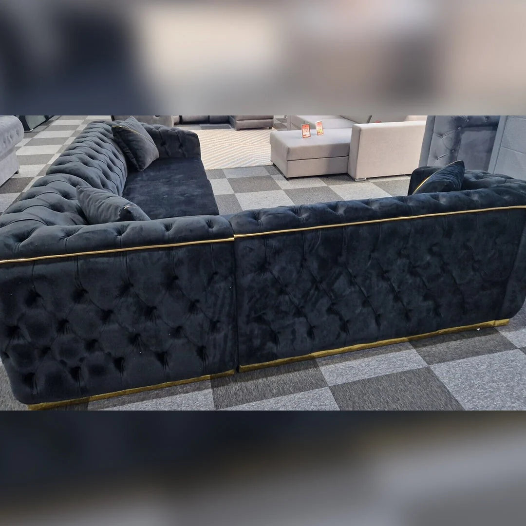 Toronto tufted corner sofa with gold accents