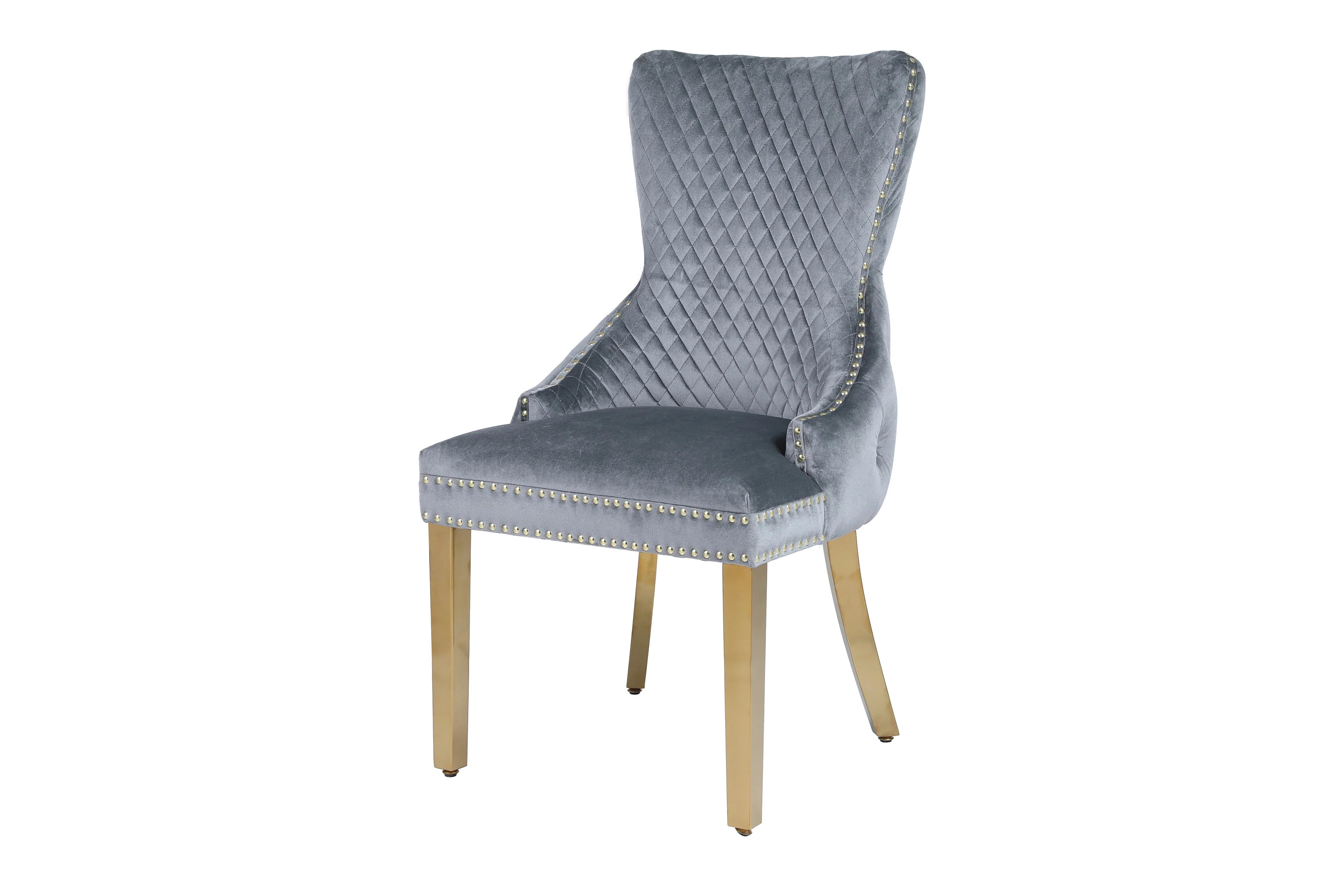 Premium Victoria Lion Knocker dining chair with refined fabric upholstery and sophisticated gold-inspired detailing