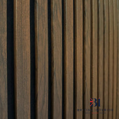 close-up detail view of Walnut 3-sided acoustic wall panel with back felting