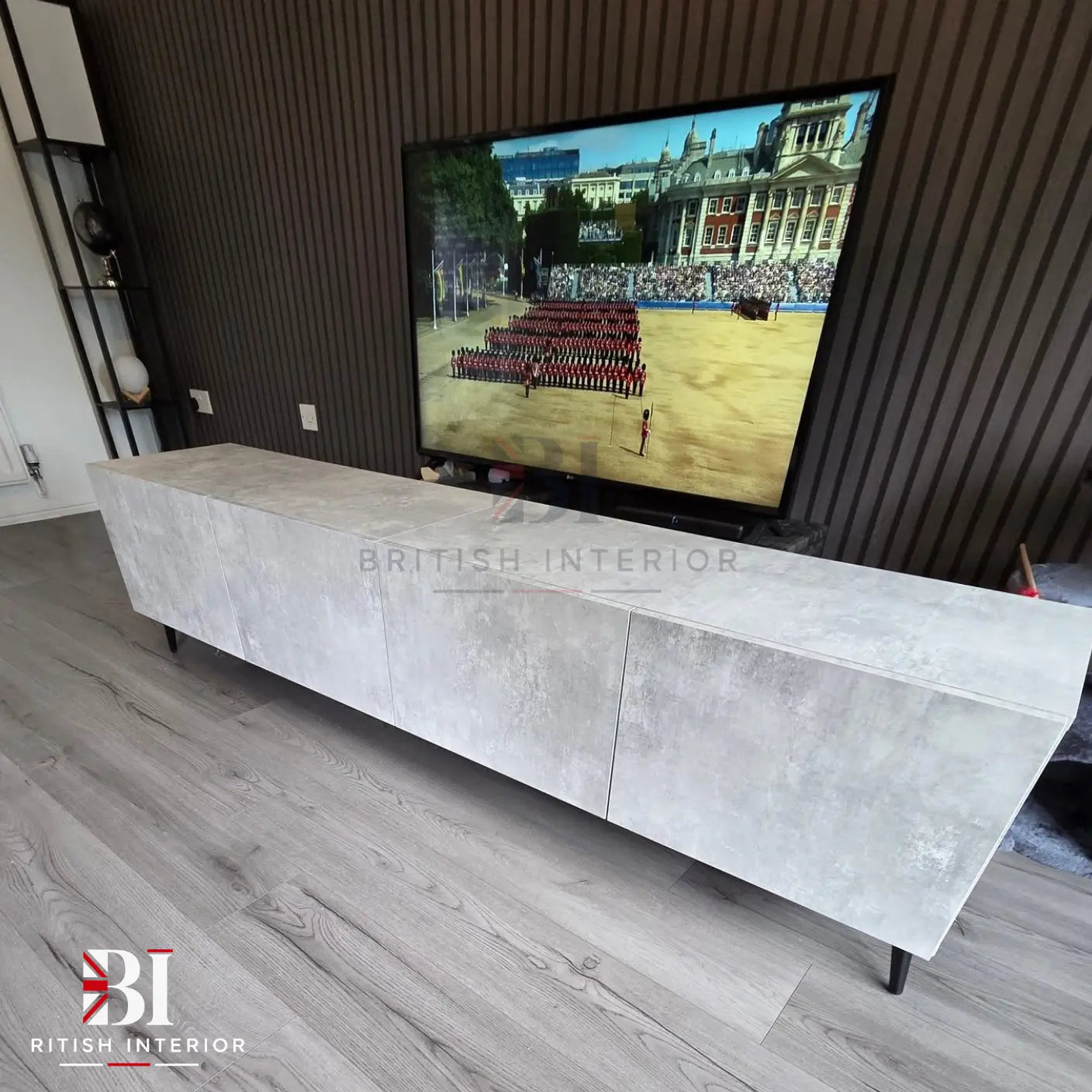 Walnut acoustic slat wall panels in a contemporary dining room