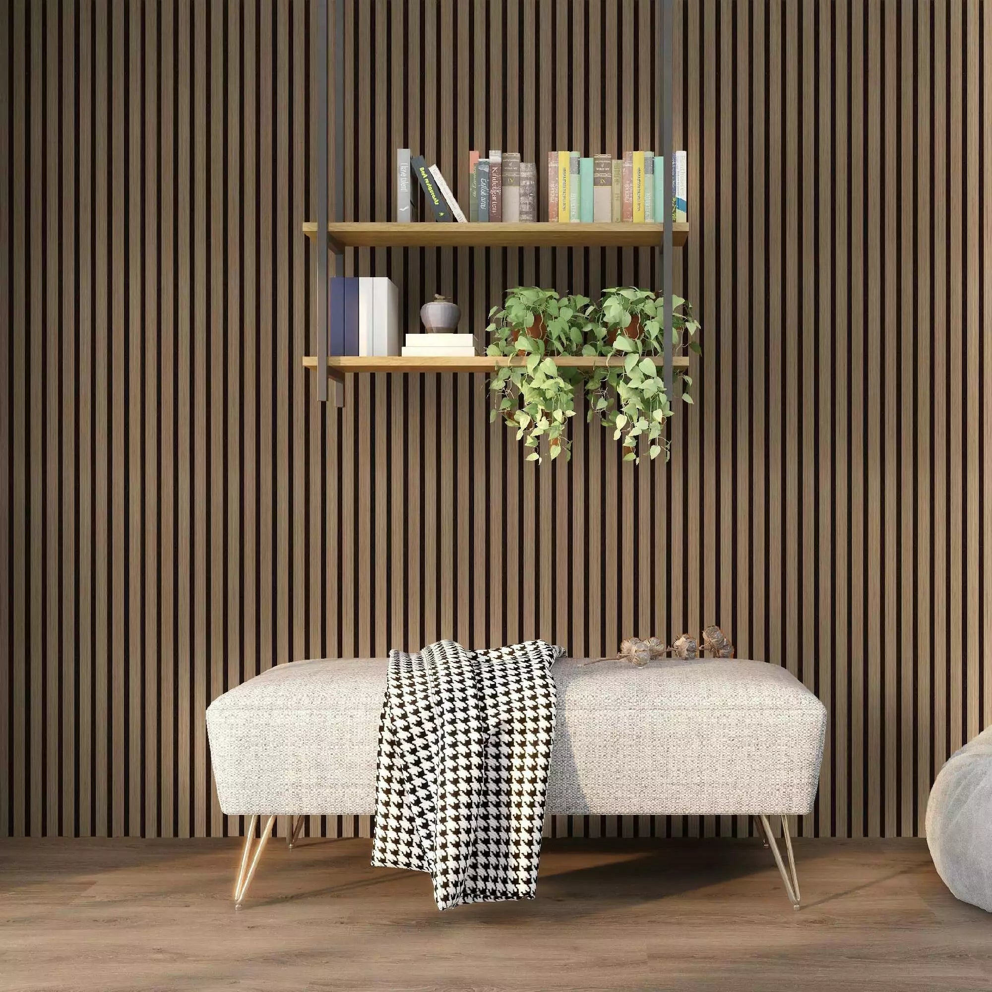 Walnut acoustic slatted wall panels 32x240cm