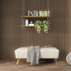 Walnut acoustic slatted wall panels 32x240cm