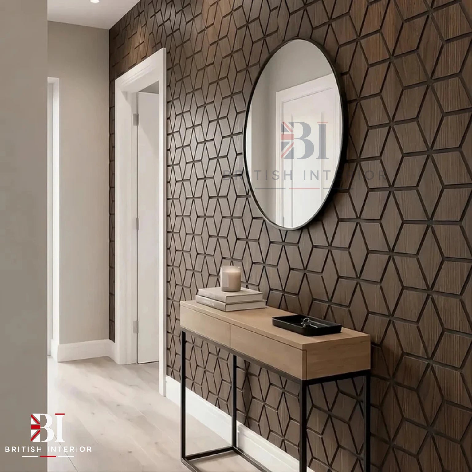 Walnut block-pattern acoustic wall panel for eature wall panel
