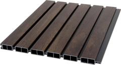 Close-up of walnut composite fence panel wood-effect finish