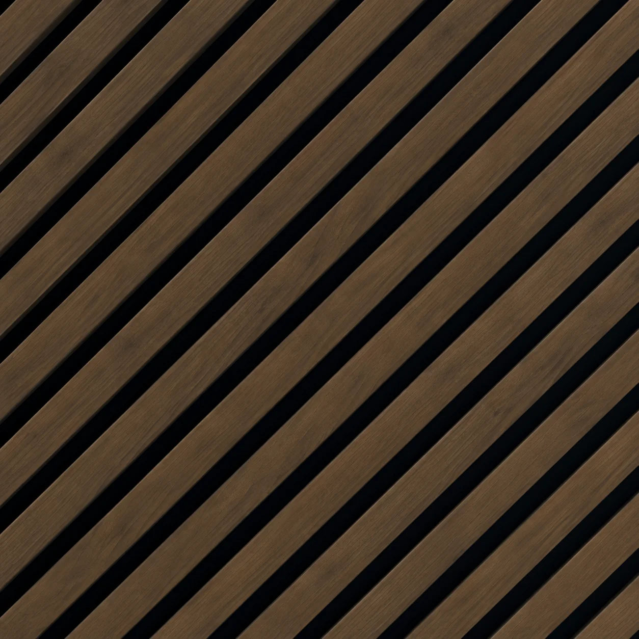 Close-up of walnut linear acoustic slat wall panel