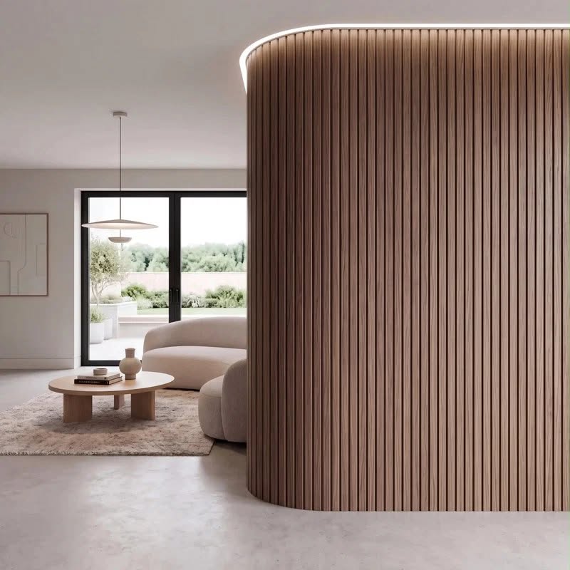 Walnut Slat Flexible Wall Panel in Living Room