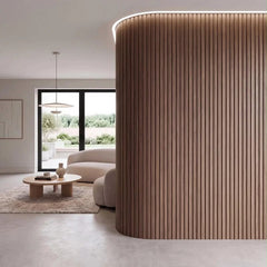 Walnut Slat Flexible Wall Panel in Living Room