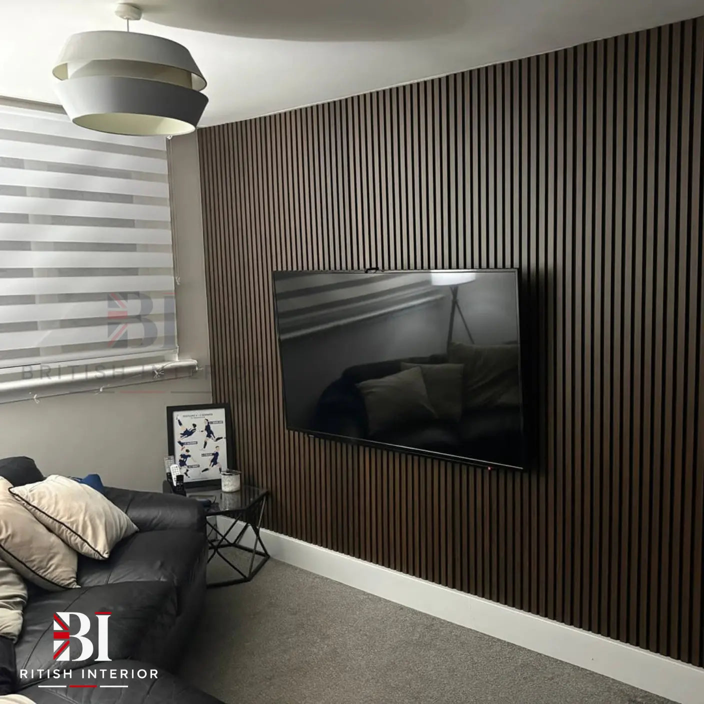 Walnut slat wall panel measuring 240 cm in height