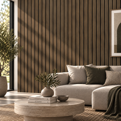 Walnut slatted acoustic feature wall
