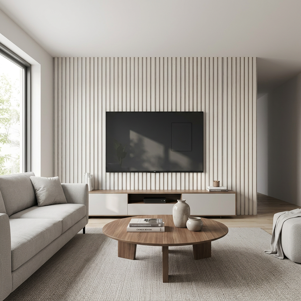 White acoustic slat panel for a contemporary feature wall